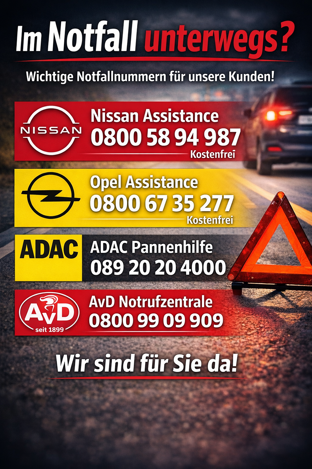 Notfallnummer während unserer Erholungspause